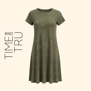 Time and Tru Acid Wash Olive Green T-shirt Dress Size Small (4-6)